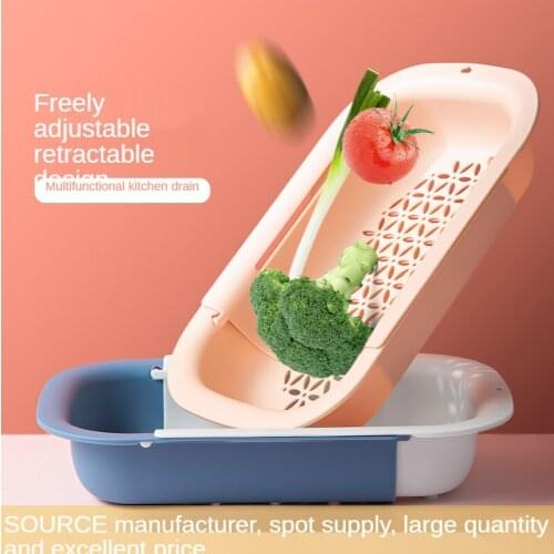 Retractable Drain Basket Household Kitchen Plastic Fruit Vegetable Washing Basket Fruit Basket Tableware Dishes Drain Rack Sink
