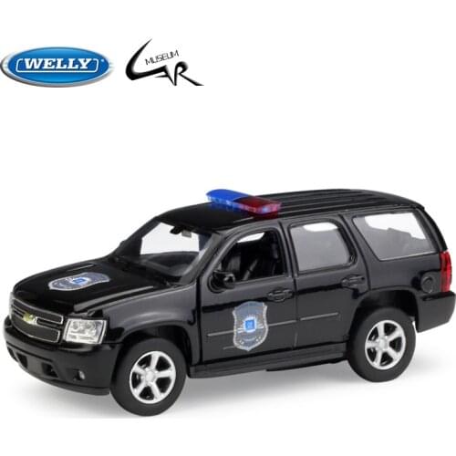 Welly 1:36 2008 CHEVROLET Tahoe Police Car Pull Back Metal Diecast Rally Scale Car Model Kit Display Collections Gift Toy