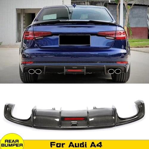 Carbon Fiber Rear Bumper Diffuser Lip Spoiler with LED Lights For AUDI S4 B9 A4 Sline 2017-2019 Bumper Diffuser Spoilers
