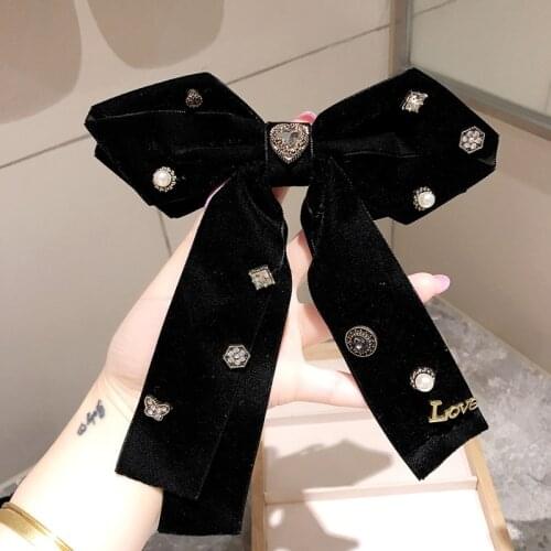 Retro Elegant Fabric Velvet Hairpin Large Bow Hair Clip Pin Jewelry for Women Crystal Rhinestone Headpiece Girl Hair Accessories