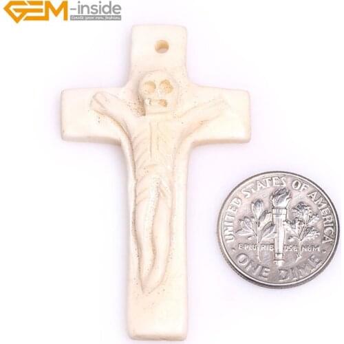 Gem-inside 27x48mm Jesus Cross Shape White Carved Bone Beads for Jewelry Making Beads Halloween DIY Jewelry 1 Pcs For Sell