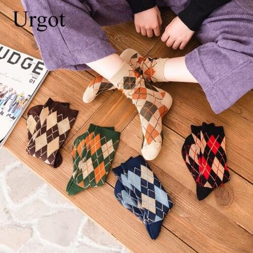 Urgot Women Socks 2021 Autumn New Socks Fashion Lattice Cotton Preppy Style Happy Casual Deodorant Female Socks High Quality
