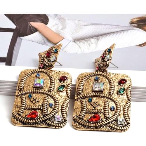 New Design Metal Earrings For Women Crystal Vintage Gold Dangle Earrings Wedding Statement Jewelry Accessories Drop Shipping