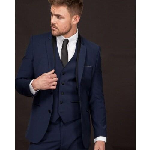 2020 Newest Groom Tuxedo Navy Blue Groomsmen Notch Lapel Wedding/Dinner Suits Best Man Bridegroom (Jacket+Pants+Tie+Vest) B451