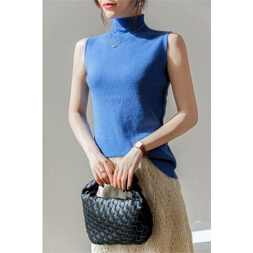 100% Merino Wool Womens high neck sleeveless sweater 2021 spring and autumn warm soft sweater