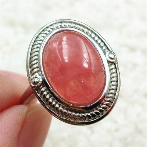 Top Natural Red Rhodochrosite Rose Adjustable Size Ring 14x9mm 925 Sterling Silver Women Ring Oval Bead AAAAA