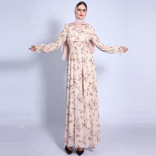 Floral Abaya Dubai Turkey Chiffon Muslim Dresses Moroccan Kaftan Clothing Elegant Dinner Dress For Women Jalabiya Ladies 2021