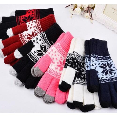 Winter Warm Christmas Gloves Knitted Touch Screen Gloves Snowflake Printed Men Women Mittens Wholesale