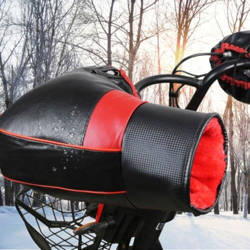 Winter Motorcycle Handlebar Cover Drawstring Closing Cold-proof Thick Leather Windproof Waterproof Handlebar Glove For Riding