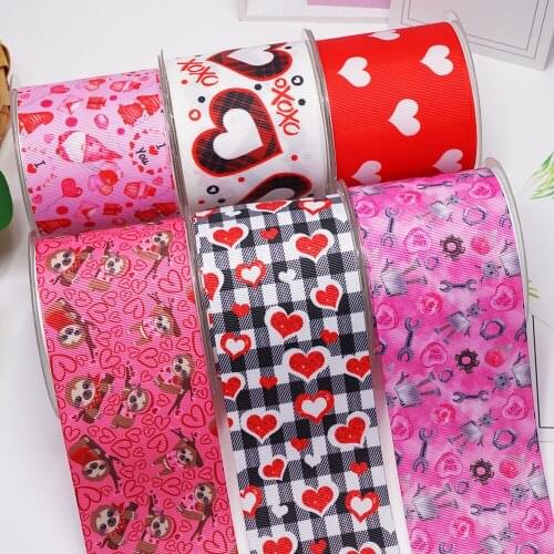 DIY Cartoon Heart Printed Grosgrain Ribbon For Craft Supplies Sewing Accessories 5 Yards, Planar Resins 10 Pieces. 50043
