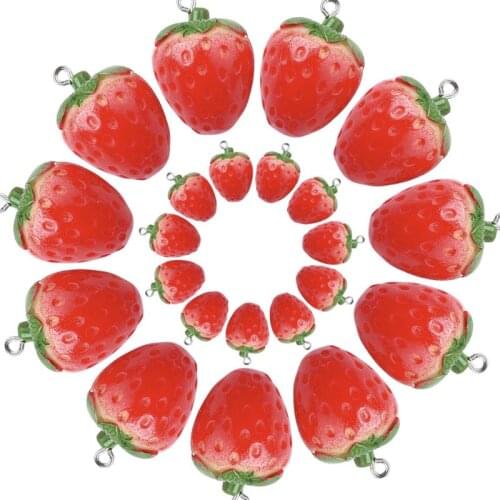10pcs Resin Imitation Strawberry Pendants DIY Handmade Earrings Keychain Hanging