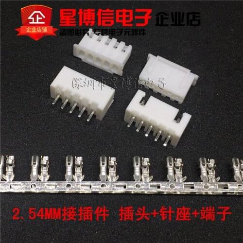 100Set XH2.54 2.54mm 5Pin 5P 180degree Male Pin Header+Terminal+Female Housing XH2.54-5P Connector Kit
