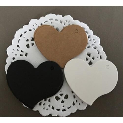 100pcs/lot Heart Shaped White Black Brown Kraft Paper Tags Gardening Labels DIY Wedding Note Blank Craft Gift Tag 4.5*4cm