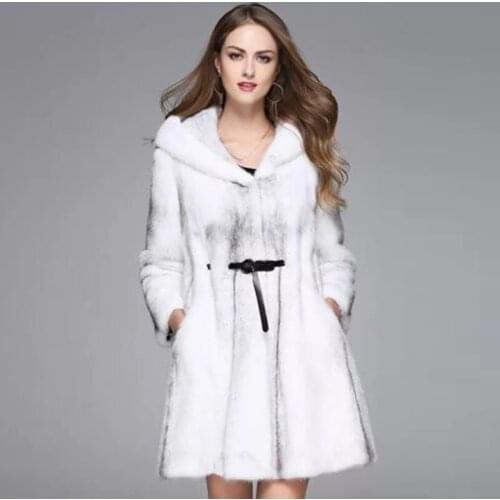 2017 Brand luxury women natural mink fur jacket long style with sashes elegant lady high quality Imported winter fur coat