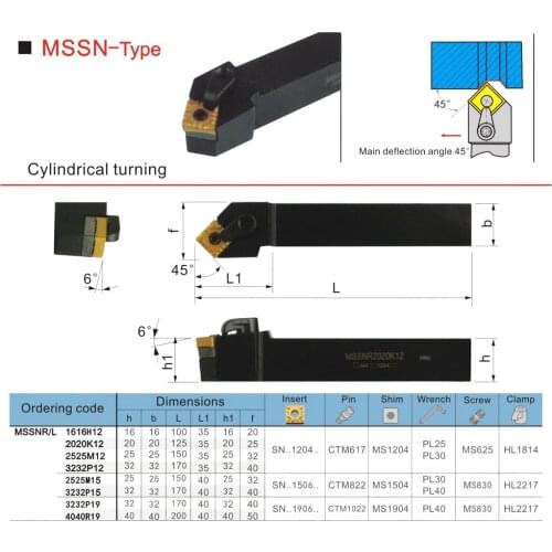 25MM 2020K12 MSSNR/L 1616H12 Lathe Machining Arbor Boring Cutter Metal Carbide Cutting Toolholder External Turning Tool Holder