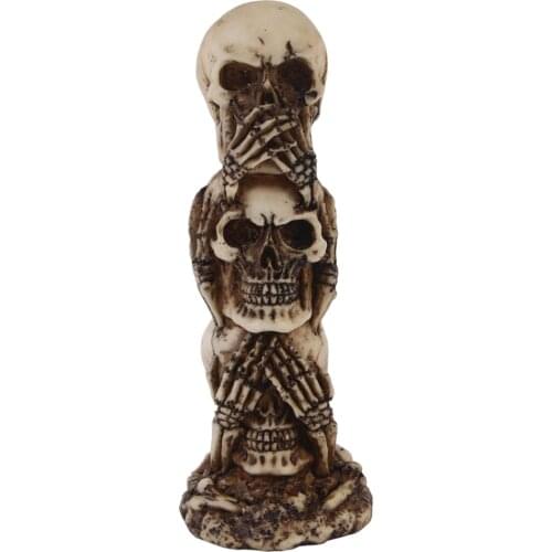 3-layered Skull Statue Hear No See No Speak No Evil Figurine Educational Tool