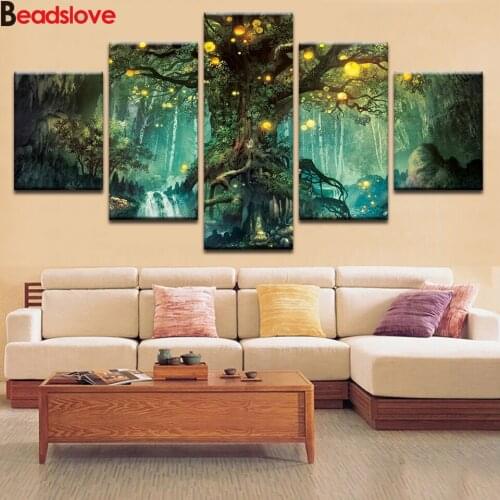5pcs 5D DIY Diamond Painting Abstract Tree Landscape Full Square Round Drill Mosaic Rhinestone Embroidery Nordic wall Decor