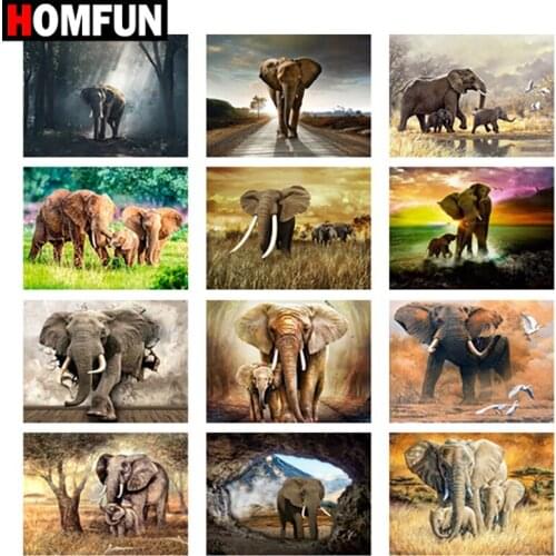 HOMFUN DIY Diamond Painting "Elephant steppe nature" Full Drill Square Round Diamond Embroidery 5D Cross Stitch Decoration Home