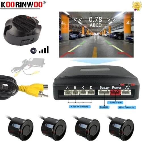 Koorinwoo Electromagnetic Adjustable Buzzer Car Parking Sensors 4 Radar Parktronic Video System Black White For Monitor Camera