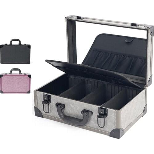 Travel Professional Makeup Artist Beauty Manicure Pvc Pouch Black Suitcase Organizer With Mirror Cosmetic Storage Vanity Case