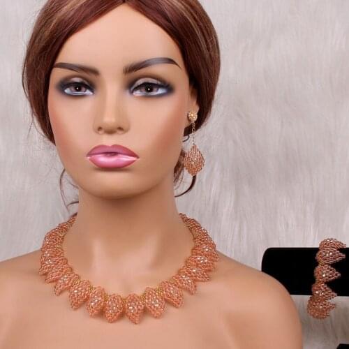 Dudo African Bridal Jewelry Peach Leaves Handmade Jewellery Set with Bracelet and Earrings For Nigerian Weddings Women 2020 New