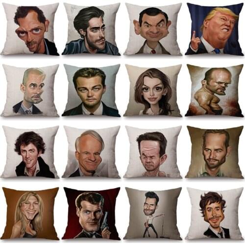 Double print Caricature Comic Hollywood Celebrity Bean Wills Home Decorative Pillow Case Cute Version Movie Star Cushion Cover