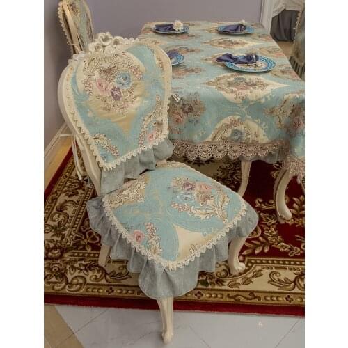 European Classical Upscale Blue Lace Tablecloth Royal Luxury Table Cloth Chair Cover for Weding Banquet Jacquard Table Cover A2