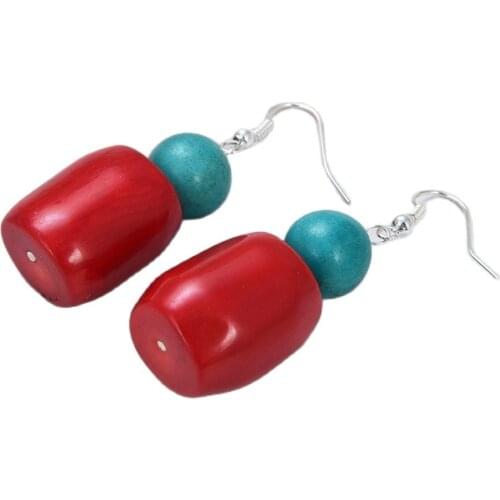 GG Jewelry Classic Red Coral Blue Turquoises Howlite 925 Silvers Hook Earrings For Women Lady Fashion Jewelry Gift