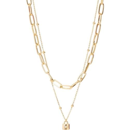 Jaeeyin 2021 2 Layered Lock Pendant Punk Chunky Gold Clavicle Chain Statement Choker Gold Color Gift Women Unisex