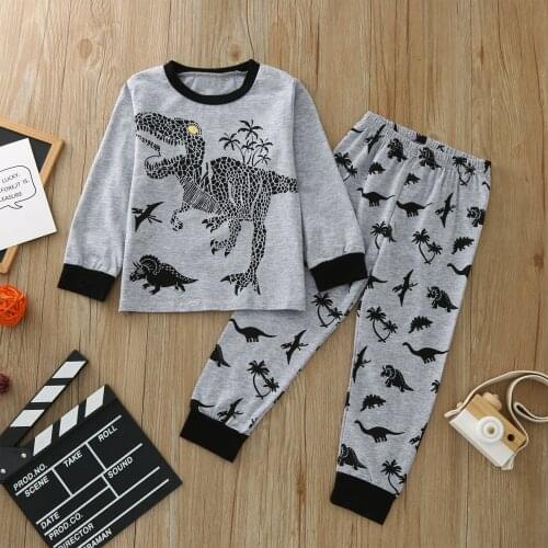 Toddler Baby Boys Clothes Dinosaur T-shirt +Pants Sets Autumn Baby Kids Pajamas Outfits Sleepwear Boy Clothing 1 2 3 4 5 6 Years