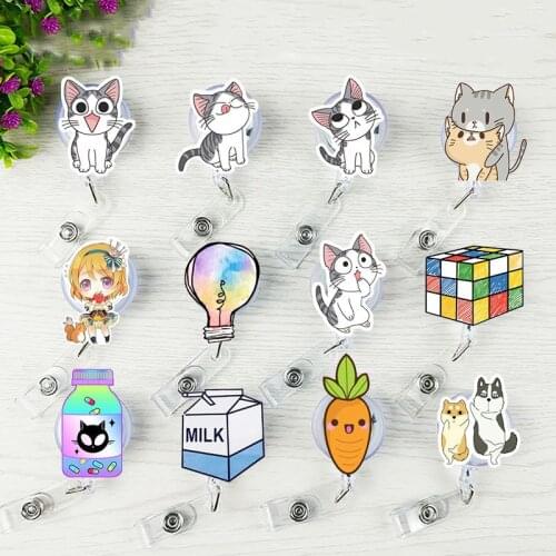 Creative Cute Cartoon Cat Resin Retractable Badge Reel Nurse Doctor Student Exhibition ID Card Clips Badge Holder Stationery