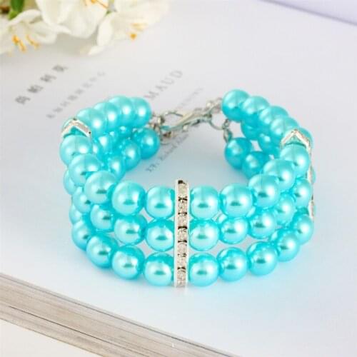 Cute Luxury Cat Dog Collar Three-rows Pearl Diamond Necklace Collar Chain Small Dogs Cats Rhinestone Accessory Pet