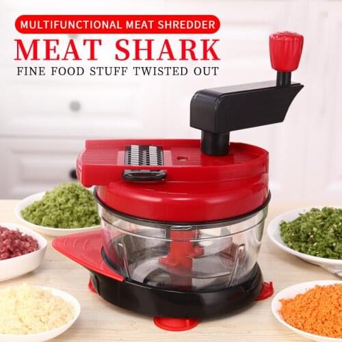 Multi-function Vegetable Cutter Manual Meat Grinder Household Chopper Machine Mincer 6 Kinds of Blades Switch with Drain Basket