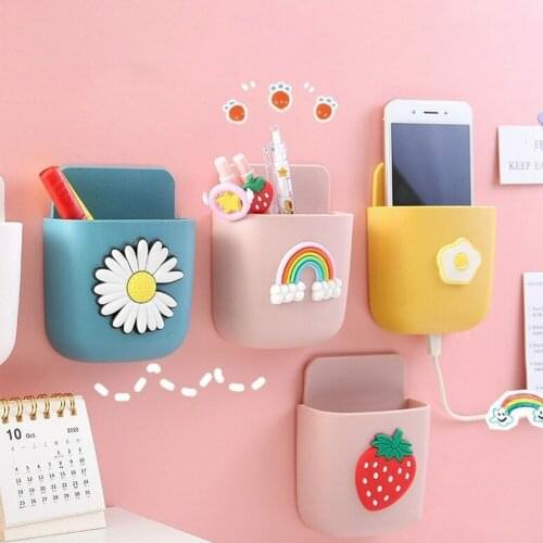 Cartoon Wall Mounted Storage Box Mobile Phone Plug Holder Stand Rack Remote Control Pencil Toiletries Organizer Case Wall Decor