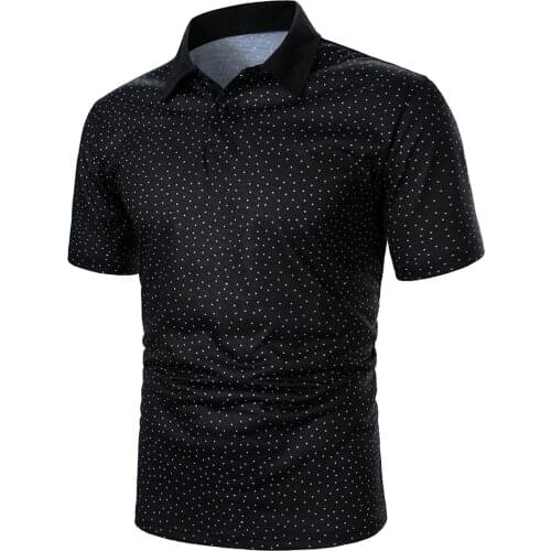54# Mens Summer Polo T Shirt Men Casual Polka Dot Print Button Short-sleeved Shirt Clothing Fashion Polo Homme Chemise Футболка