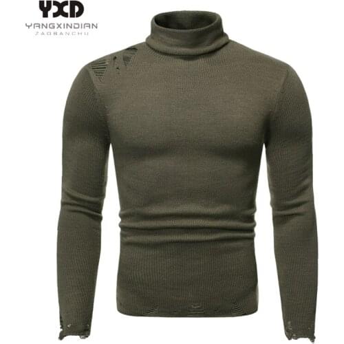 Man clothes Mans Sweater Pullover Mens Sweaters Jumper Men Turtleneck Slim Fit Hole Knitted Warm Winter Sweater Pullovers Male