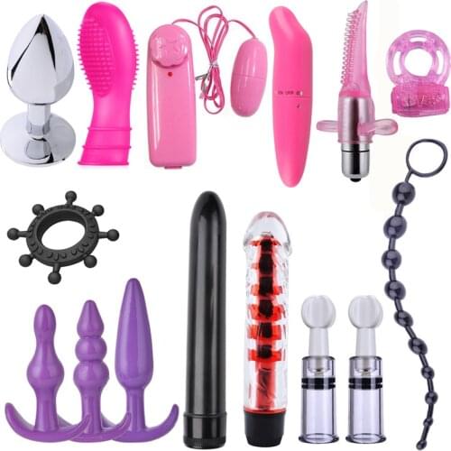 BDSM Bondage Restraint Kit Bullet Vibrator Handcuff Whip Anal Bead Butt Plug Penis Ring Adult Game Sex Shop Adult Product