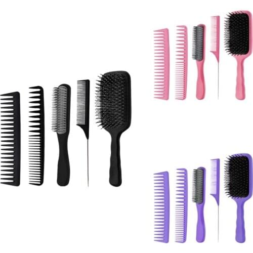 5Pcs Paddle Hair Brush Set ,Detangling Brush Hair Comb Set Tangle Hairbrush For Long Thick Thin Curly Hair