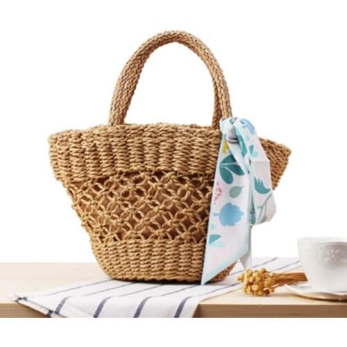 Small hand-woven woven beach bag ethnic style hollow scarves small fresh straw bag travel vacation photo leisure bag