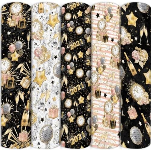 New Year Clock Polyester Cotton Fabric for Tissue Sewing Quilting Needlework Material DIY Handmade,1Yc13694