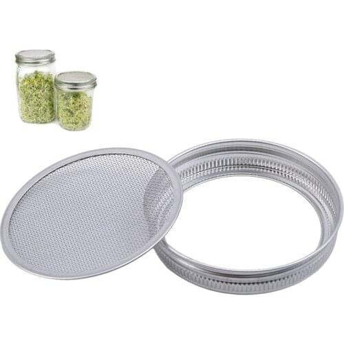 New 2pcs Hot Silver Stainless Steel Strainer Filter Net Cover Seed Sprouting Screen Sprouting Lids for Round Mouth Canning Jar