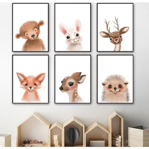 Deer Monkey Rabbit Fox Cat Nordic Canvas Posters And Prints Nursery Wall Art Canvas Painting Wall Pictures Baby Kids Room Decor
