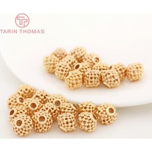 10PCS 8x9MM 24K Champagne Gold Color Plated Brass Hollow Spacer Beads Bracelet Beads High Quality Diy Jewelry Accessories