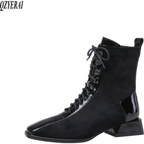 QZYERAI Autumn winter new Genuine leather Women boots ankle Riding boots warm Female boots cowhide Women shoes