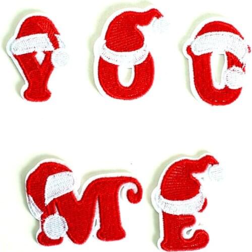 Christmas English 26 Letters Patch for Clothing Iron on Embroidered Sewing Applique Sew On Fabric Badge DIY Apparel Accessories