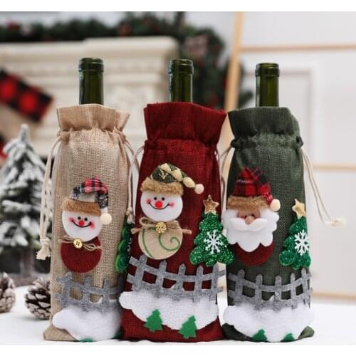 Christmas Wine Bottle Covers Bag Holiday Santa Claus Champagne Bottle Cover Red Merry Christmas Table Decorations For Home