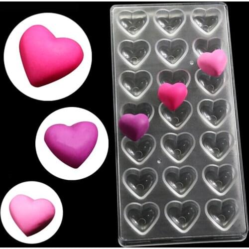 Hearts Chocolate Candy Molding Tray Pudding Mould Fondant Cake 21-Cavity Polycarbonate Handmade Baking Tools