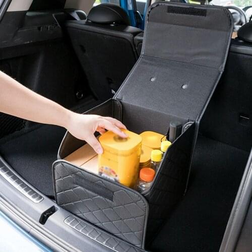 Collapsible Car Trunk Storage Bag Organizer with Lid Portable Car Storage Stowing Tidying PU Leather Auto Trunk Box Organizer