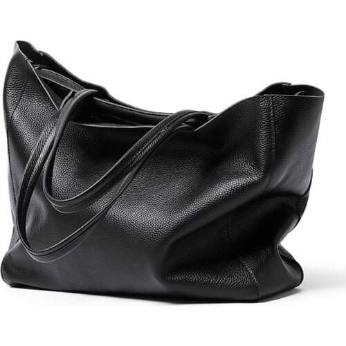 New Fashion Genuine Leather Shoulder Bag For Women Luxury Designer Ladies Soft Handbags Female Large Composite Bags Black Gray