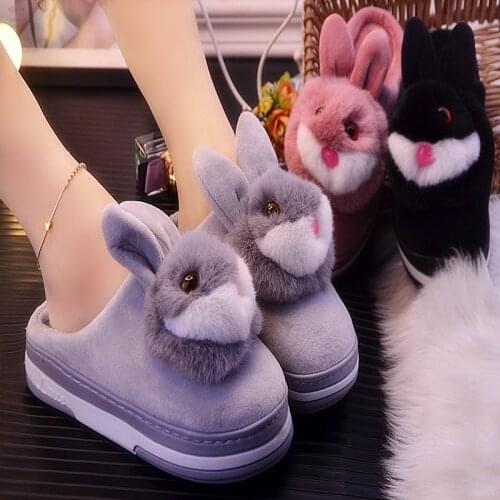 Cotton Slippers Womens Thick-Soled Non-Slip Cartoon Bunny Sponge Cake And High-Soled Short plush Winter Home Warm Month Shoes